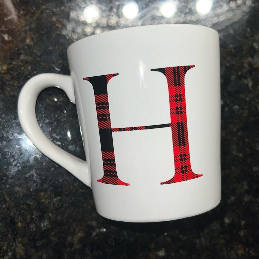 Monogram H Coffee Mug Red White Plaid Global Design Collections